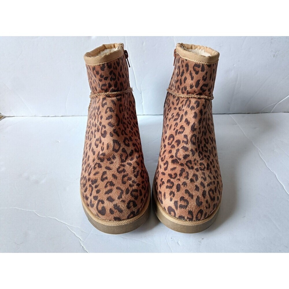 Dunes Ankle Booties Womens 11 Cheetah Print Hidden Wedge Faux Fur WInter Boots